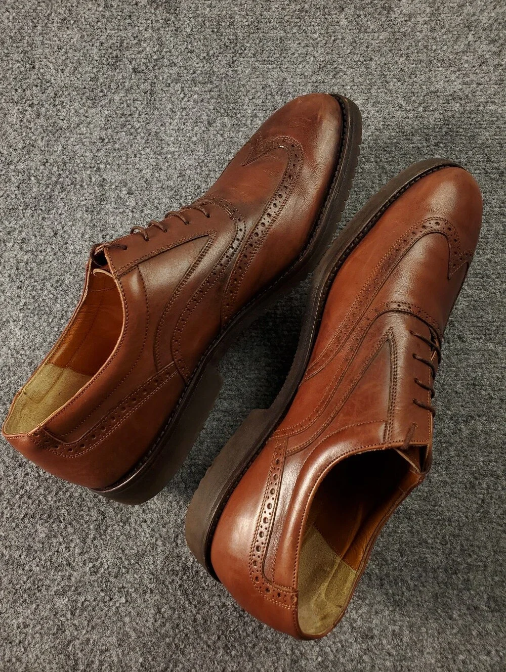 Salvatore Ferragamo Wingtip Oxford Shoes Mens 13D Cognac Brown Leather Brogue